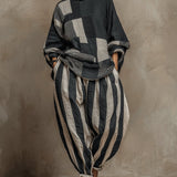 Imani | Long-Sleeve Color-Block Top & Elastic-Waist Pants Set