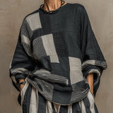 Imani | Long-Sleeve Color-Block Top & Elastic-Waist Pants Set