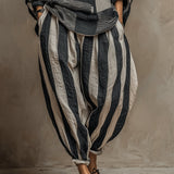 Imani | Long-Sleeve Color-Block Top & Elastic-Waist Pants Set