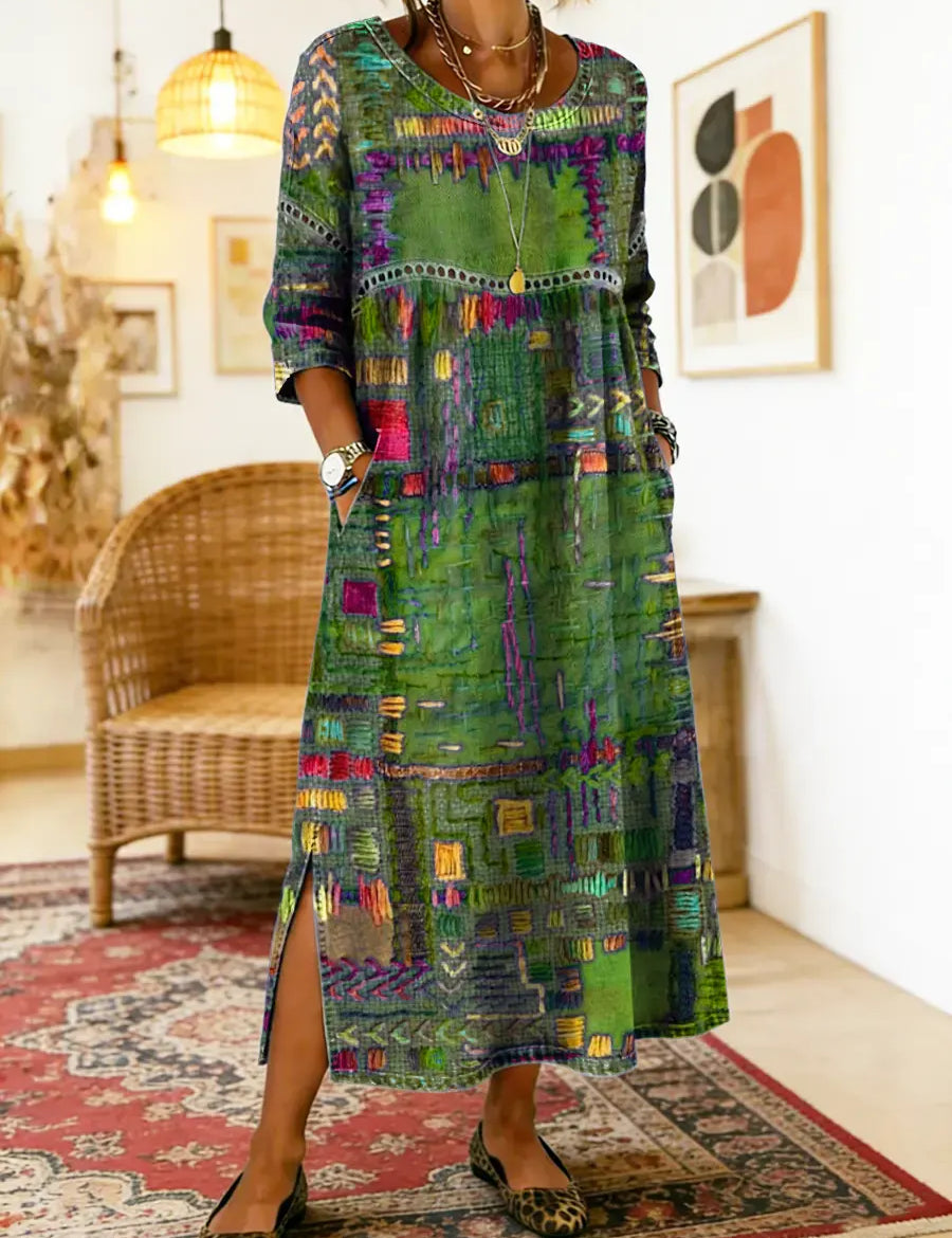 Manuela | Printed Dress with Ethnic Patchwork