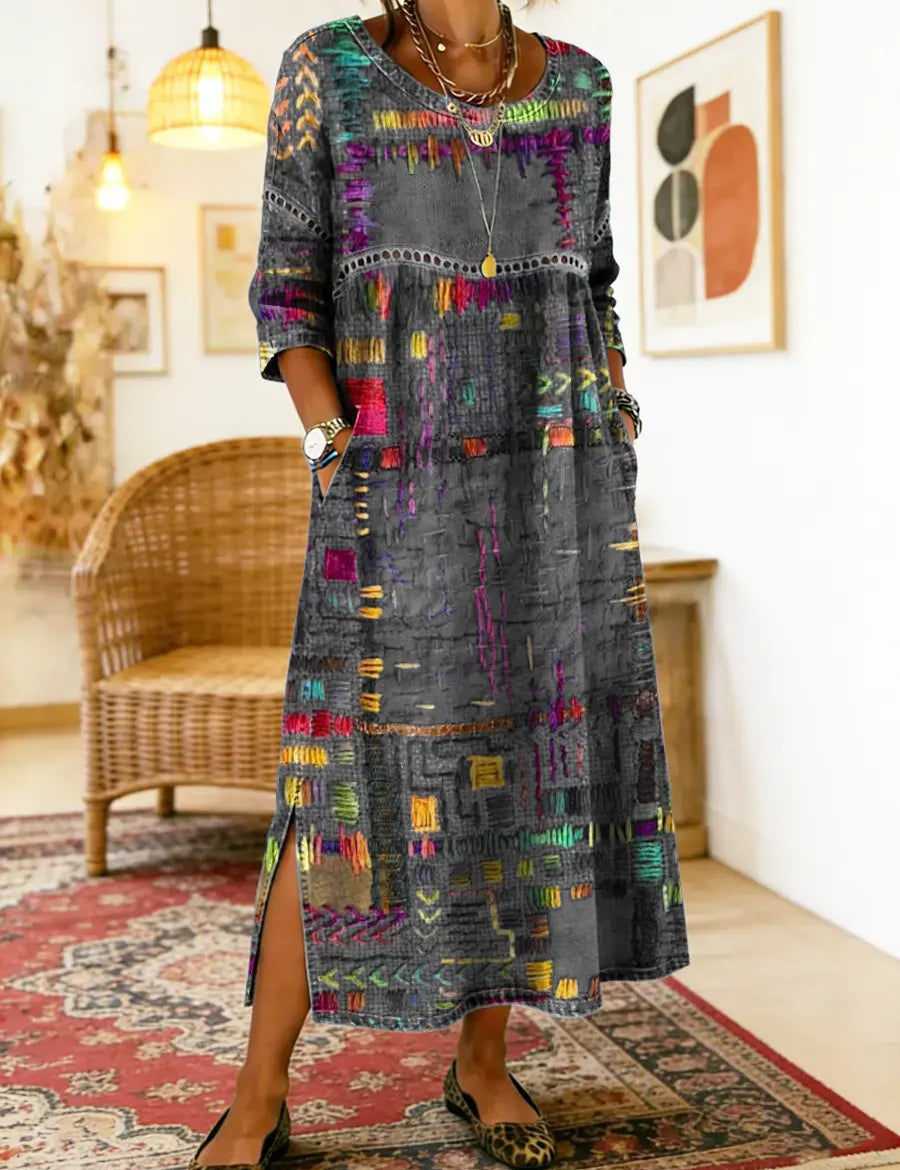 Manuela | Printed Dress with Ethnic Patchwork