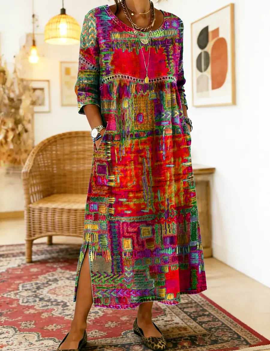 Manuela | Printed Dress with Ethnic Patchwork