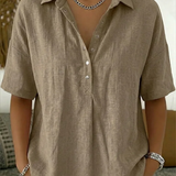 Nora | Short Sleeve Collared Blouse with Button Placket and Relaxed Fit