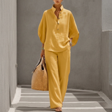 Azure | Wide-Leg Pants Set with Batwing Top and Stand Collar