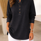 Avery | Long Sleeve Tunic Top with Henley Neckline and Button Detail
