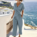 Stella | Wrap-Front Jumpsuit with Twisted Waist and Cropped Wide-Leg Pants