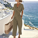 Stella | Wrap-Front Jumpsuit with Twisted Waist and Cropped Wide-Leg Pants