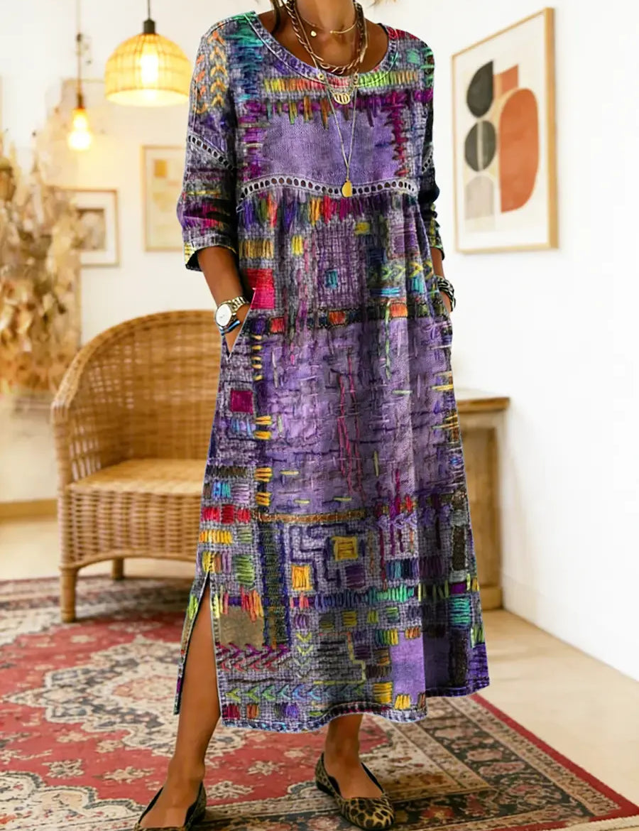 Manuela | Printed Dress with Ethnic Patchwork