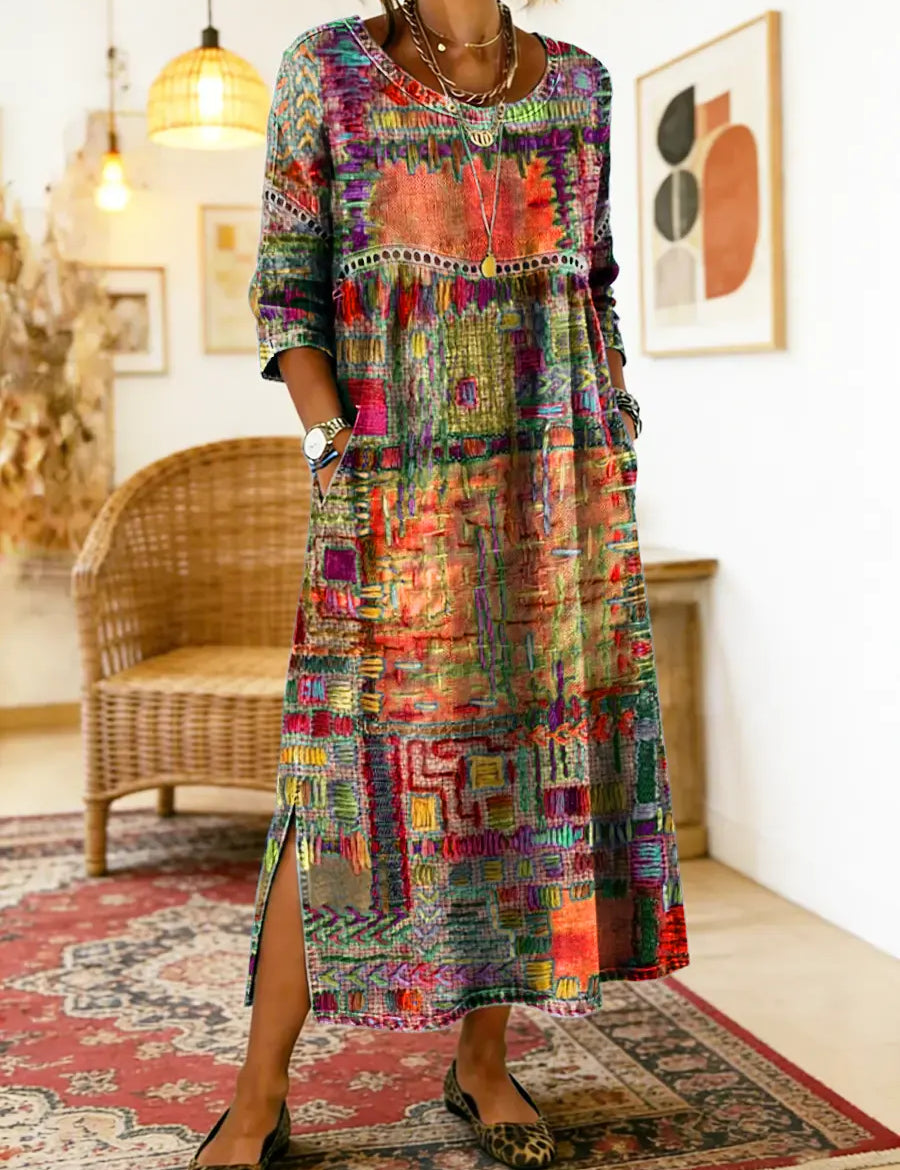 Manuela | Printed Dress with Ethnic Patchwork