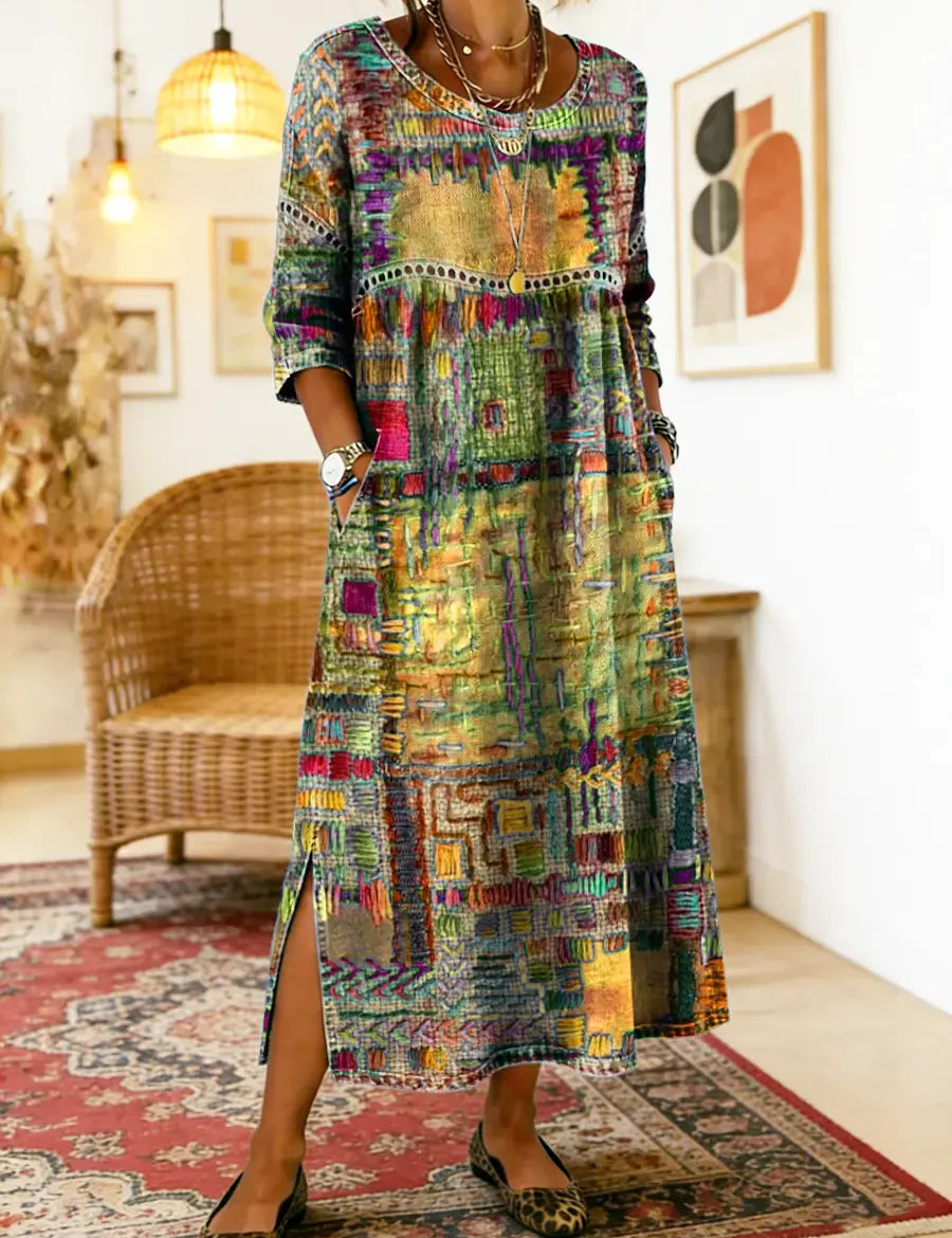 Manuela | Printed Dress with Ethnic Patchwork