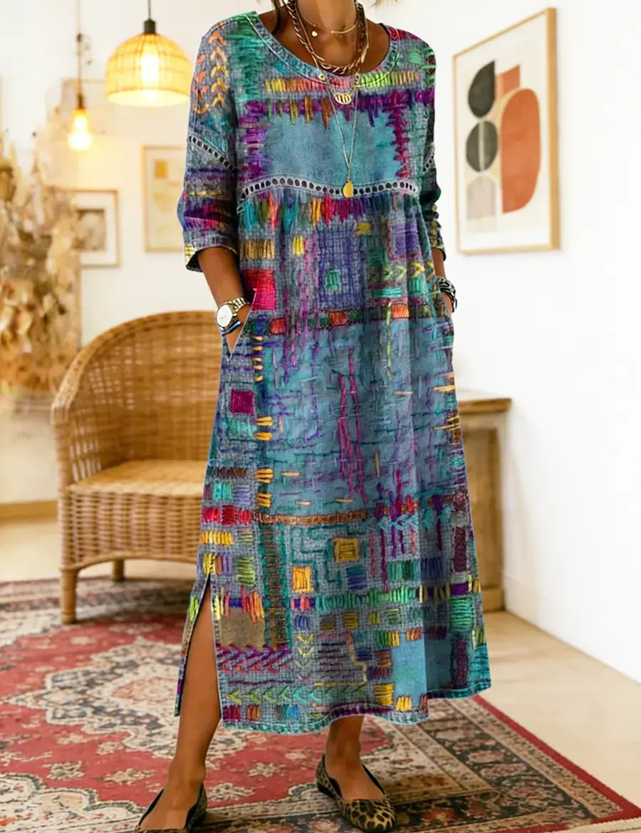 Manuela | Printed Dress with Ethnic Patchwork