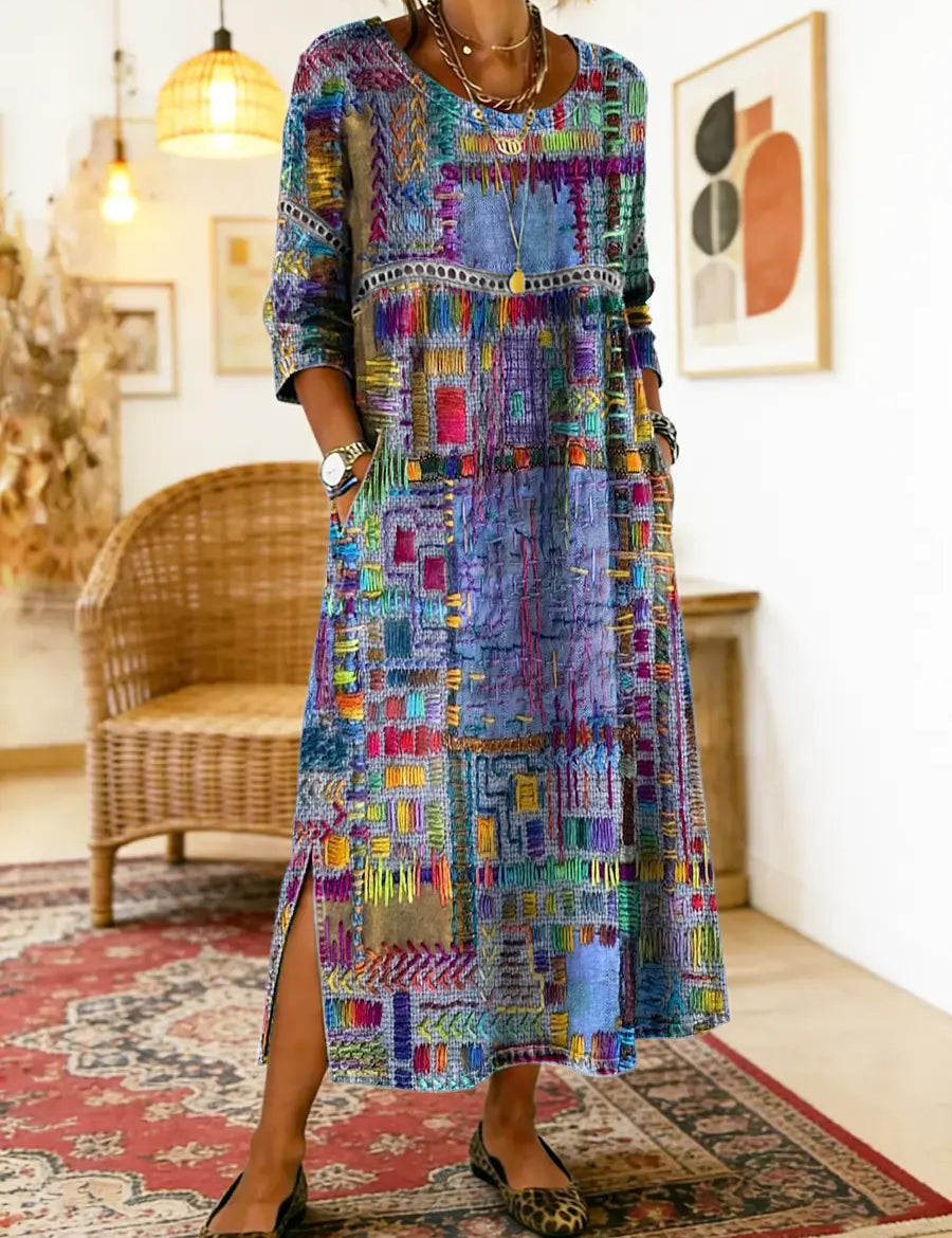 Manuela | Printed Dress with Ethnic Patchwork