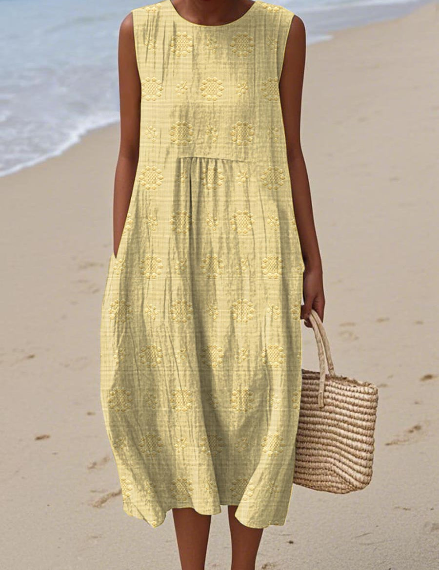 SANNE | Summer Midi Dress with Embroidery and Hidden Pockets