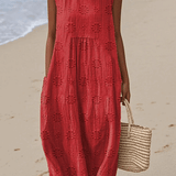 SANNE | Summer Midi Dress with Embroidery and Hidden Pockets