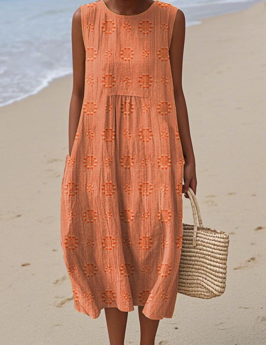SANNE | Summer Midi Dress with Embroidery and Hidden Pockets