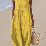 SANNE | Summer Midi Dress with Embroidery and Hidden Pockets