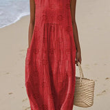 SANNE | Summer Midi Dress with Embroidery and Hidden Pockets