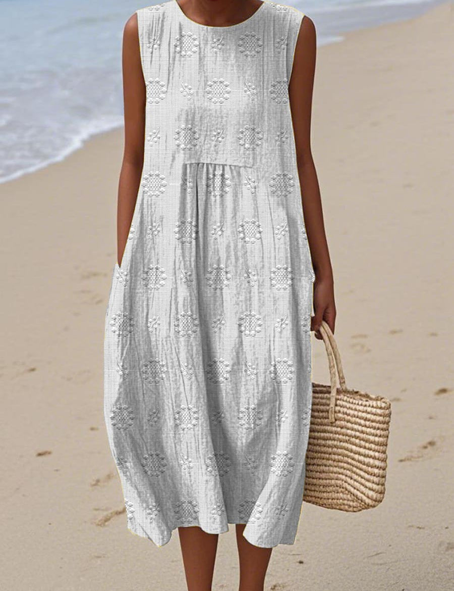 SANNE | Summer Midi Dress with Embroidery and Hidden Pockets