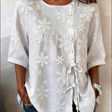 Shira™ | Button-Up Cotton-Linen Blouse with Lace